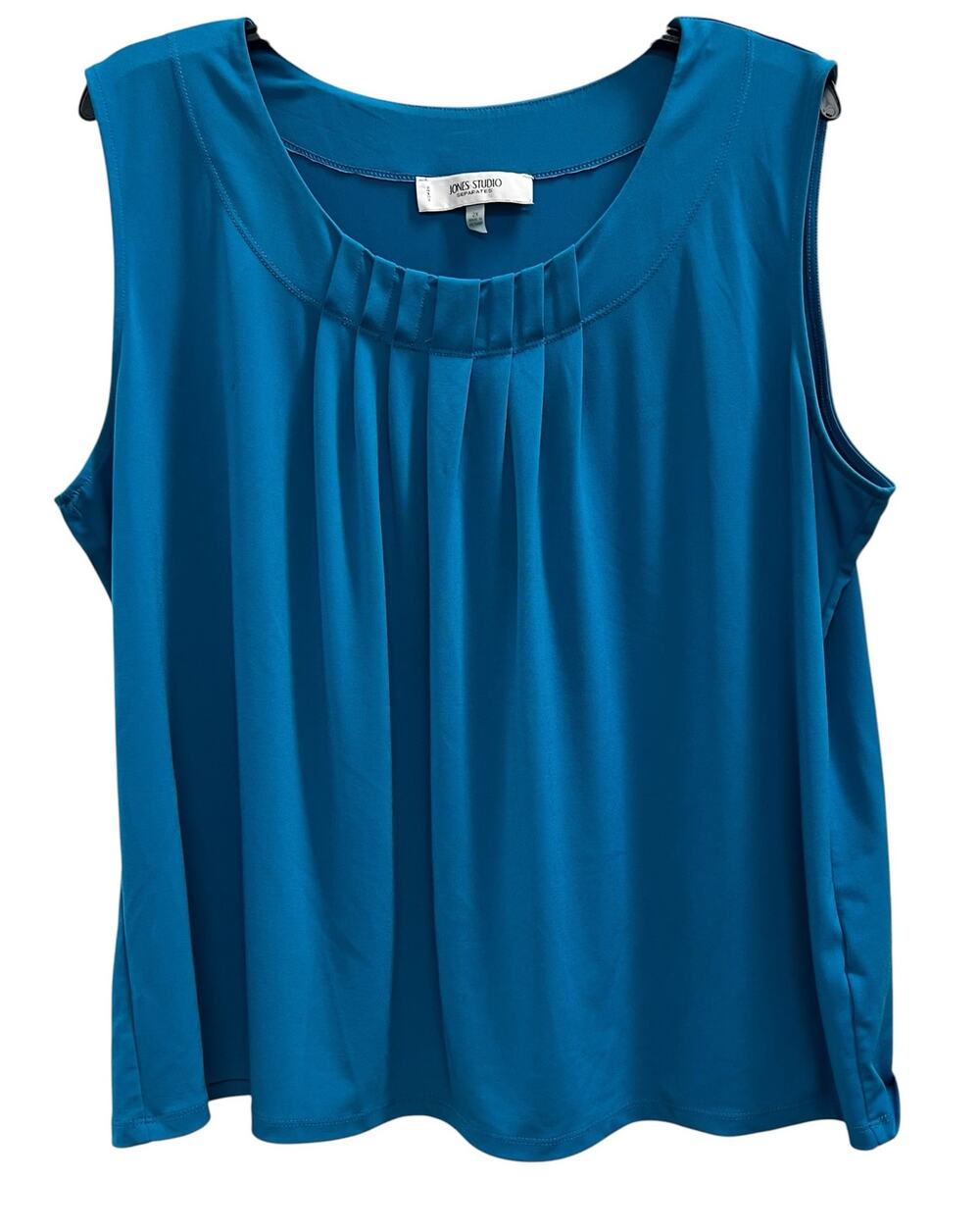 Jones of NY scoop neck pleated sleeveless shell turquoise blue Plus sz 2X XXL